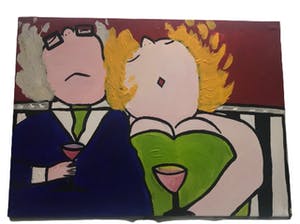 Niet of onleesbaar gesigneerd - Gezellig gezelschap - Man & Vrouw drinken wijn kopen? Bied vanaf 1!