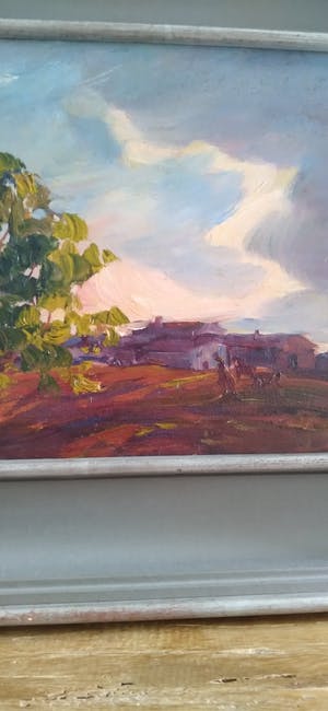 Niet of onleesbaar gesigneerd - intense kleuren in olieverf, origineel kunstwerk in mooie lijst kopen? Bied vanaf 1!