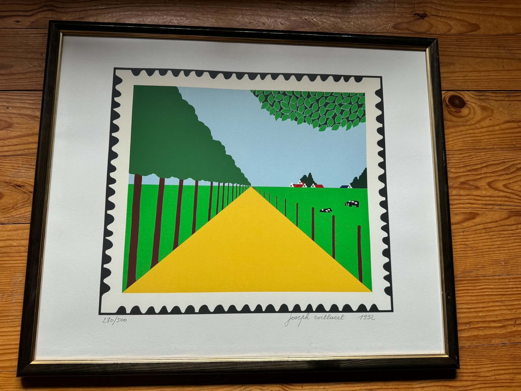 AcheterJoseph Willaert - Postzegel met landschap, Zeefdruk, Gesigneerd, 47x58 cm, 1992? Enchérissez de 120!