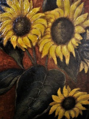 Niet of onleesbaar gesigneerd - omstreeks 1930 - gesigneerd - Stilleven van Zonnebloemen in messing pot kopen? Bied vanaf 1!