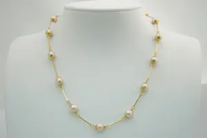 10 - Klassiek en fijn 18 karaats geel-gouden staafjes collier - 14 parels kopen? Bied vanaf 310!