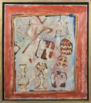 Buy Peter Verheijden - Acryl op karton en hout, Gereedschap voor van Reen - Ingelijst? Bid from 120!