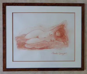 Claude Sauzet - LIGGENDE NAAKTE VROUW / ORIGINEEL WERK / 68x82cm / KADER / SIG kopen? Bied vanaf 40!