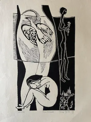 Gene Eggen - Houtsnede, Zonder titel kopen? Bied vanaf 20!