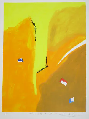 Gerard Bijnens - Zeefdruk, Tekens in tijdloze kleurvelden kopen? Bied vanaf 1!