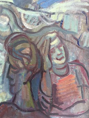 Elly Kuipers - olieverf op doek - vrolijk straatbeeld uit de jaren '70/'80 kopen? Bied vanaf 1!