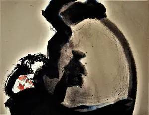 Felix van de Beek - vroeg (figuratief) Jaren 60 Gouache/Inkt "de marktvrouw" in fraaie lijst! kopen? Bied vanaf 89!