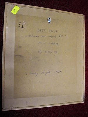 Bart Baele - Belgie - Doorleefde Kunst - Tekening - slapende Kat - gesigneerd 1997 kopen? Bied vanaf 1!