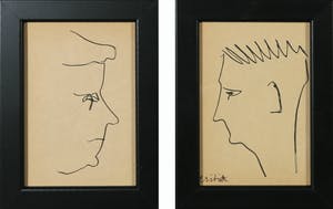 Siep van den Berg - Lot van twee tekeningen, Portretten en profil - Ingelijst kopen? Bied vanaf 35!
