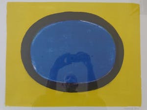 Bram Bogart - GEEL-ZWART-BLAUW / KLEURLITHO / 57x76cm / KADER / SIG/ 1967 kopen? Bied vanaf 215!