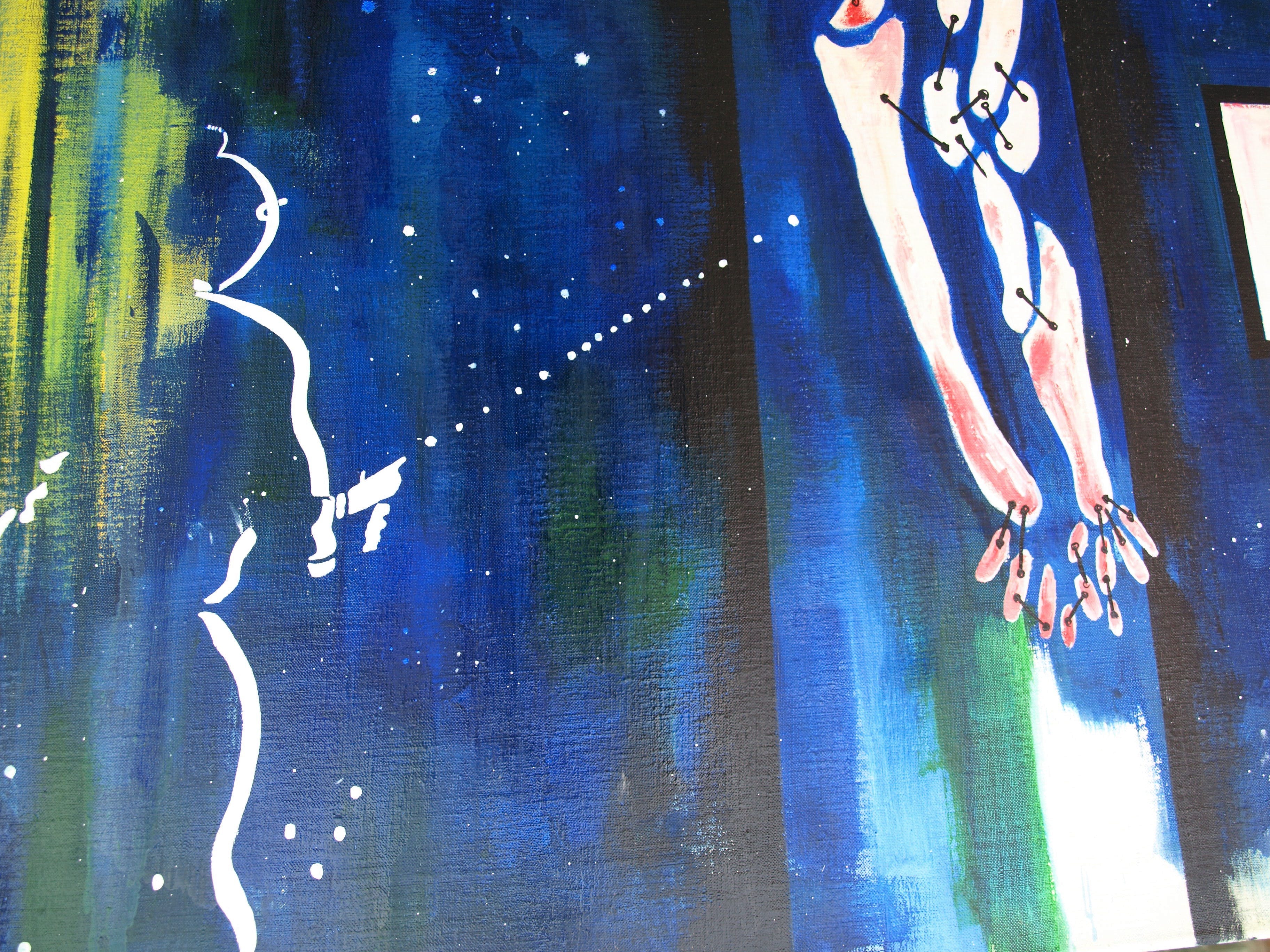 Flop Vinken - Olieverf op linnen , Kuifje ontmoet Jezus - GROOT - 1993 verkocht voor € 100!