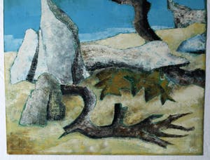 Piet Snel - Acrylverf en pastel , Surrealistisch landschap - 1965 kopen? Bied vanaf 40!