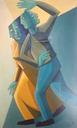 Eef van Maanen - Dansend paar - Olieverf 1954 verkocht voor € 1!