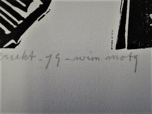 Wim Motz - Lithografie "Haven Rotterdam met tanker" en unica (8ex) Houtsnede "stilleven" kopen? Bied vanaf 45!