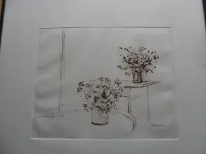 Wilfred Voet - Ets. Titel, "twee vazen bloemen". kopen? Bied vanaf 25!