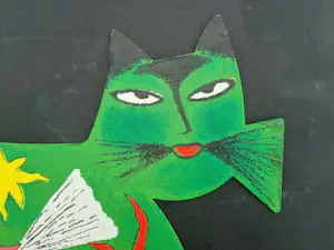 Corneille - Metalen sculptuur Groene kat met vogel / Chat Vert Avec Oiseau kopen? Bied vanaf 525!