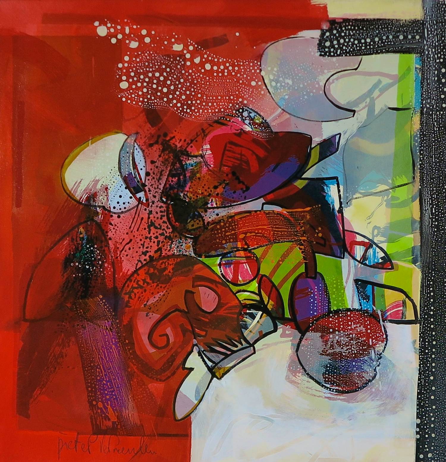 Pieter Vermeulen - Gemengde techniek op papier - op doek, Volgeladen kopen? Bied vanaf 100!