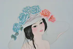 Mara Tran Long - Geisha met een roos, originele gesigneerde lithografie, 1984 kopen? Bied vanaf 60!