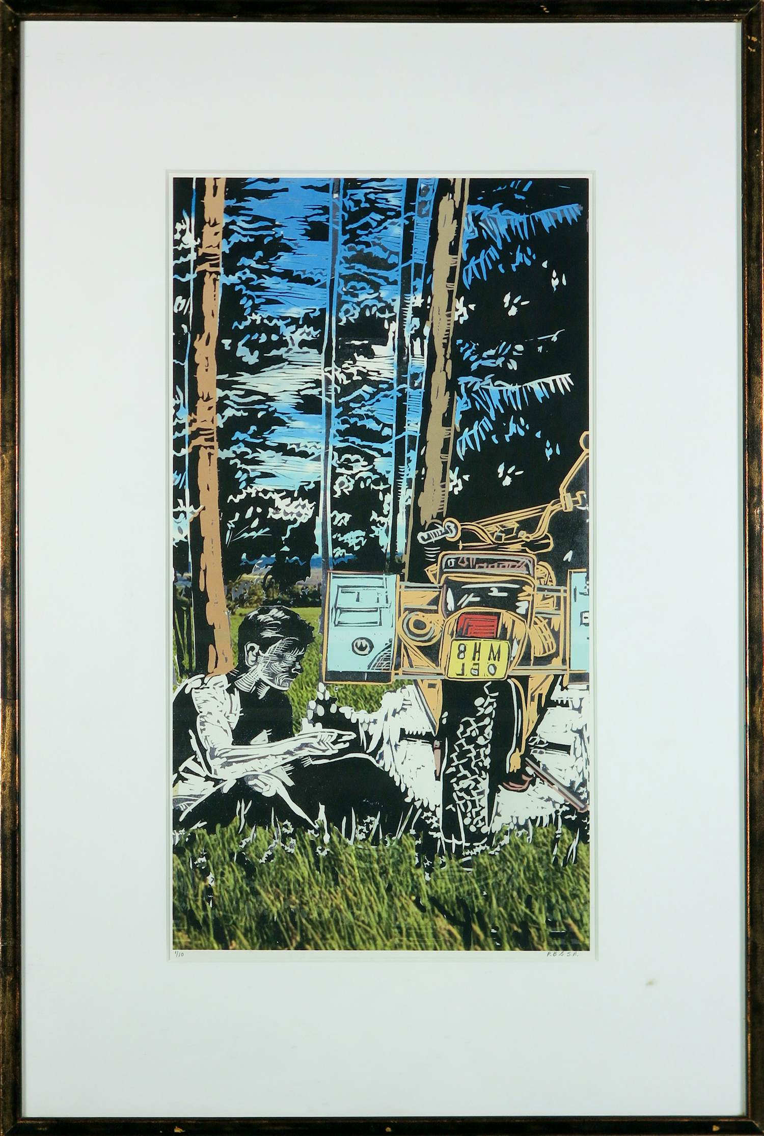 Peter Breevoort - Linosnede op papier, Er op uit ! - Ingelijst kopen? Bied vanaf 35!