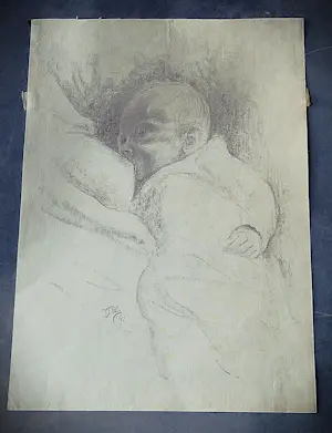Jan Sluijters (jr.) - in 1941 gemaakte potlood tekening - pasgeboren baby - kerstmis 1941 kopen? Bied vanaf 31!