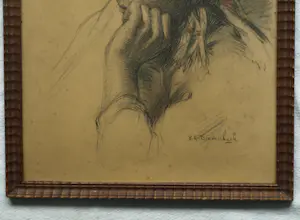 Hendricus Dievenbach - Ingelijste tekening , Portret vrouw kopen? Bied vanaf 50!