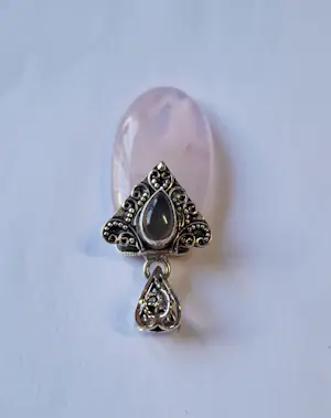 vintage sajen roze rozenkwarts sterling zilveren juwelen citrien  hanger kopen? Bied vanaf 75!