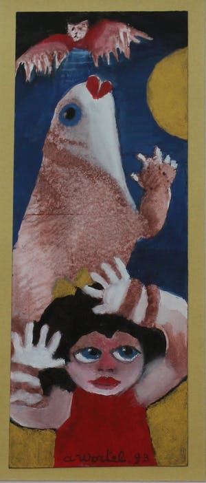 Ans Wortel - Ingelijste gouache: "t Kind dat dacht dat 'n vis..." kopen? Bied vanaf 225!