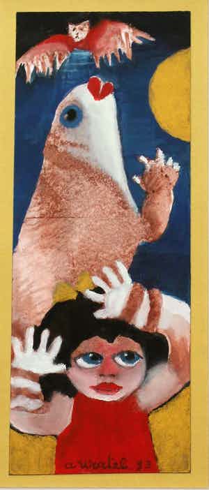 Ans Wortel - Ingelijste gouache: "t Kind dat dacht dat 'n vis..." verkocht voor € 225!