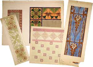 Niet of onleesbaar gesigneerd - Gouache en potlood, Lot van vijf ontwerptekeningen verkocht voor € 1!