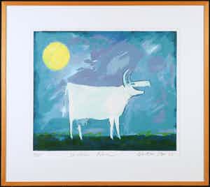 Wouter Stips - Zeefdruk, Vrolijke koe - Ingelijst verkocht voor € 40!