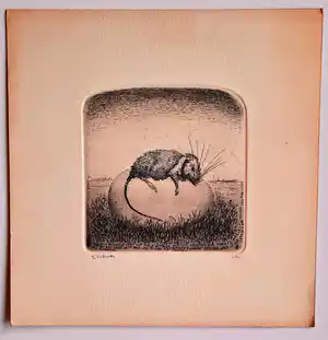 Dolf Zwerver - Muisje liggend op een ei. verkauft für € 85!