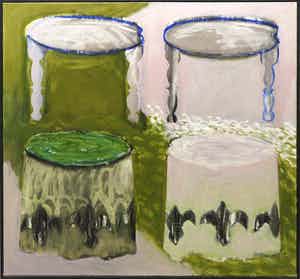 Brigitta ten Berge - Olieverf op doek, Compositie met tafels - Ingelijst (Zeer Groot) verkocht voor € 1!