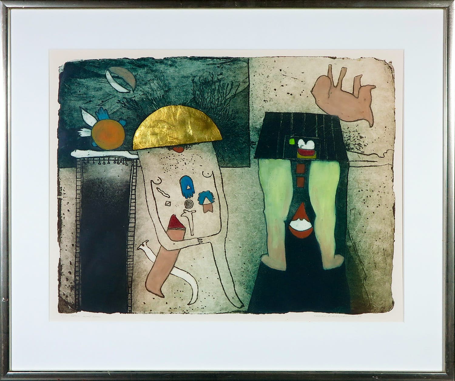 Michel van Overbeeke - Ets en aquatint met bladgoud, Home sweet home - Ingelijst verkocht voor € 50!