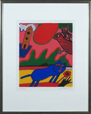 Corneille - Zeefdruk, Huit chats 4 - Ingelijst verkocht voor € 150!