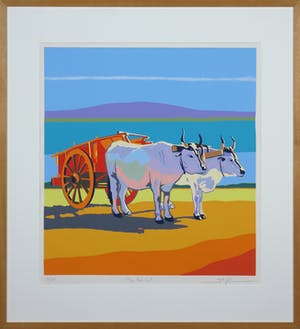 Marco Kooiman - Zeefdruk, The red cart - Ingelijst kopen? Bied vanaf 50!