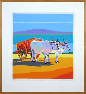 Marco Kooiman - Zeefdruk, The red cart - Ingelijst verkocht voor € 50!