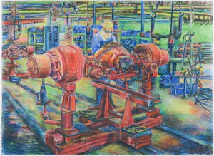 Bessel Kok - Krijttekening, Werkplaats - Ingelijst (Groot) kopen? Bied vanaf 1!