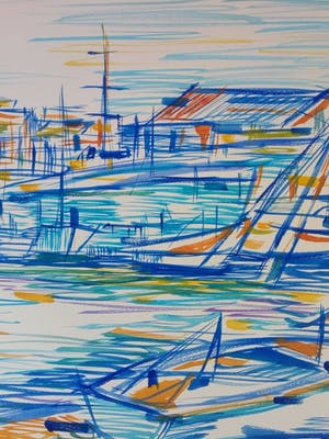 Gillis van Oosten - Havengezicht met rustende bootjes kopen? Bied vanaf 25!