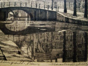 Maarten Langbroek - Prachtige Ets "Rustige ochtend op de Reguliersgracht Amsterdam" gesigneerd kopen? Bied vanaf 10!