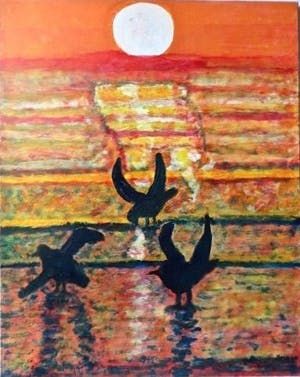 Pieter Haan - Vogels op het wad - Expressionistisch werk van formaat kopen? Bied vanaf 1!