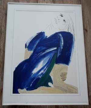 Jacqueline de Jong - Ingelijst litho: Dame in blauwe jurk kopen? Bied vanaf 65!