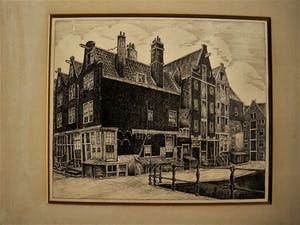 Willem Wenckebach - Fraaie Ets Amsterdam Kromboomsloot korte Dijkstraat - monogram kopen? Bied vanaf 10!