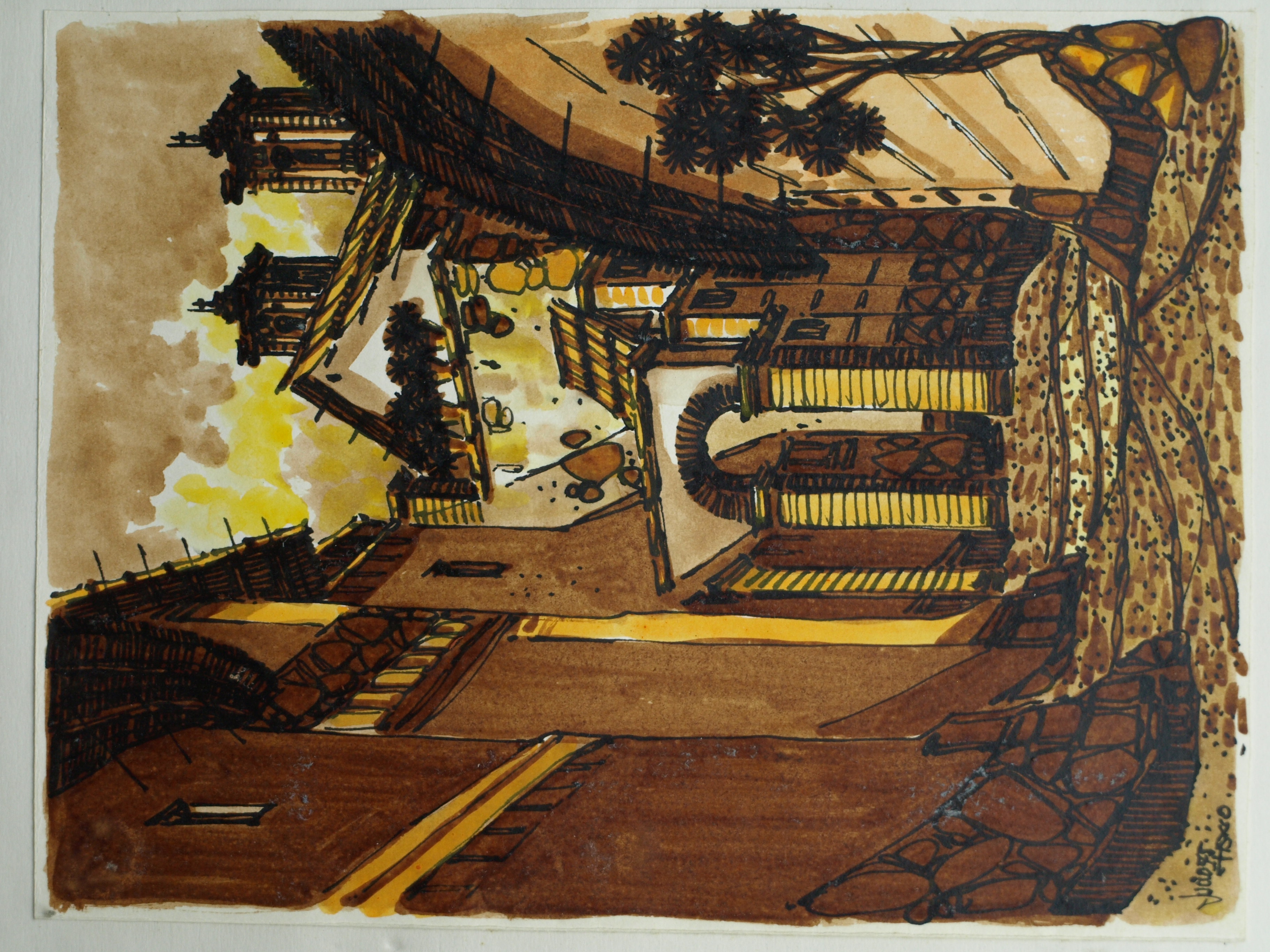 Niet of onleesbaar gesigneerd - 2 Aquarellen , Dorpsgezichten - gesigneerd kopen? Bied vanaf 1!