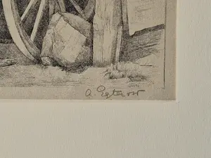 Anna Egter van Wissekerke - fraaie realistische jaren 30 Ets - karren in schuur - potlood gesigneerd kopen? Bied vanaf 38!