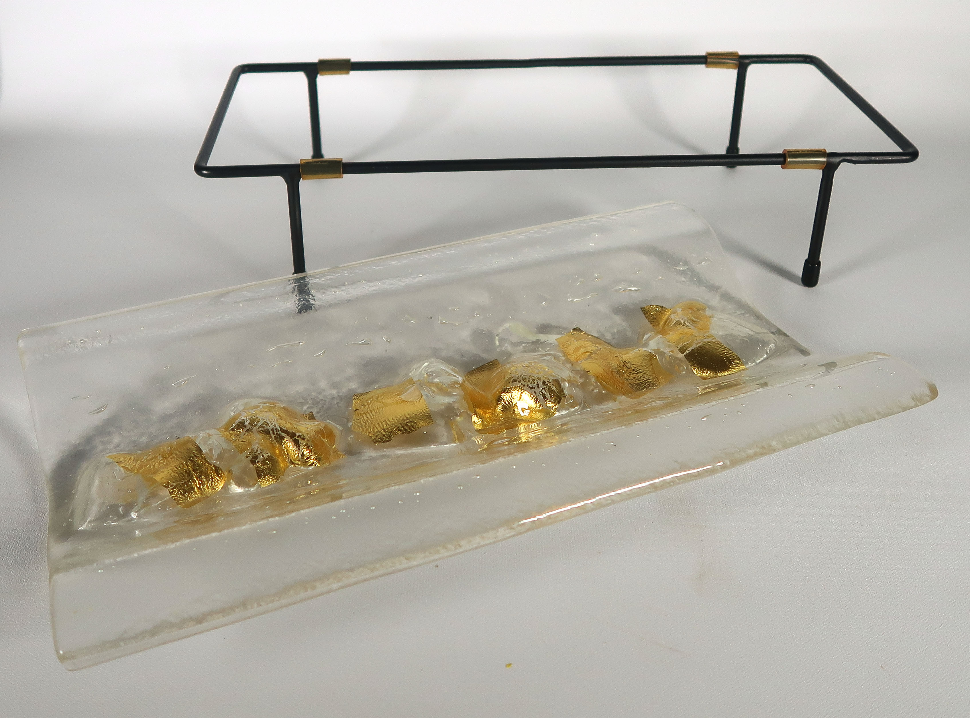 Louis La Rooy - Glas, unica Blanke schaal met gouden inleg op onderstel kopen? Bied vanaf 20!