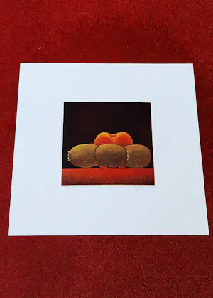 Joop Vegter - Fraaie kleine mezzotint "Perzik en kiwi's" - kleine oplage - potloodgesigneerd kopen? Bied vanaf 75!
