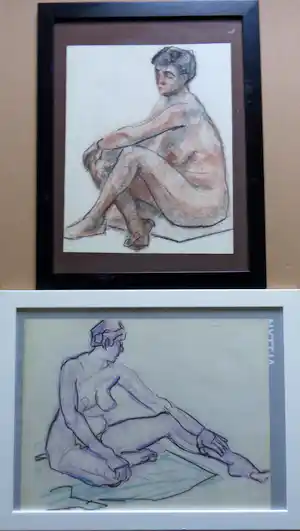 Jan Visser - LOT VAN 2 WERKEN / NAAKTE VROUWEN / ORIGINEEL WERK / 34x44cm verkauft für € 40!