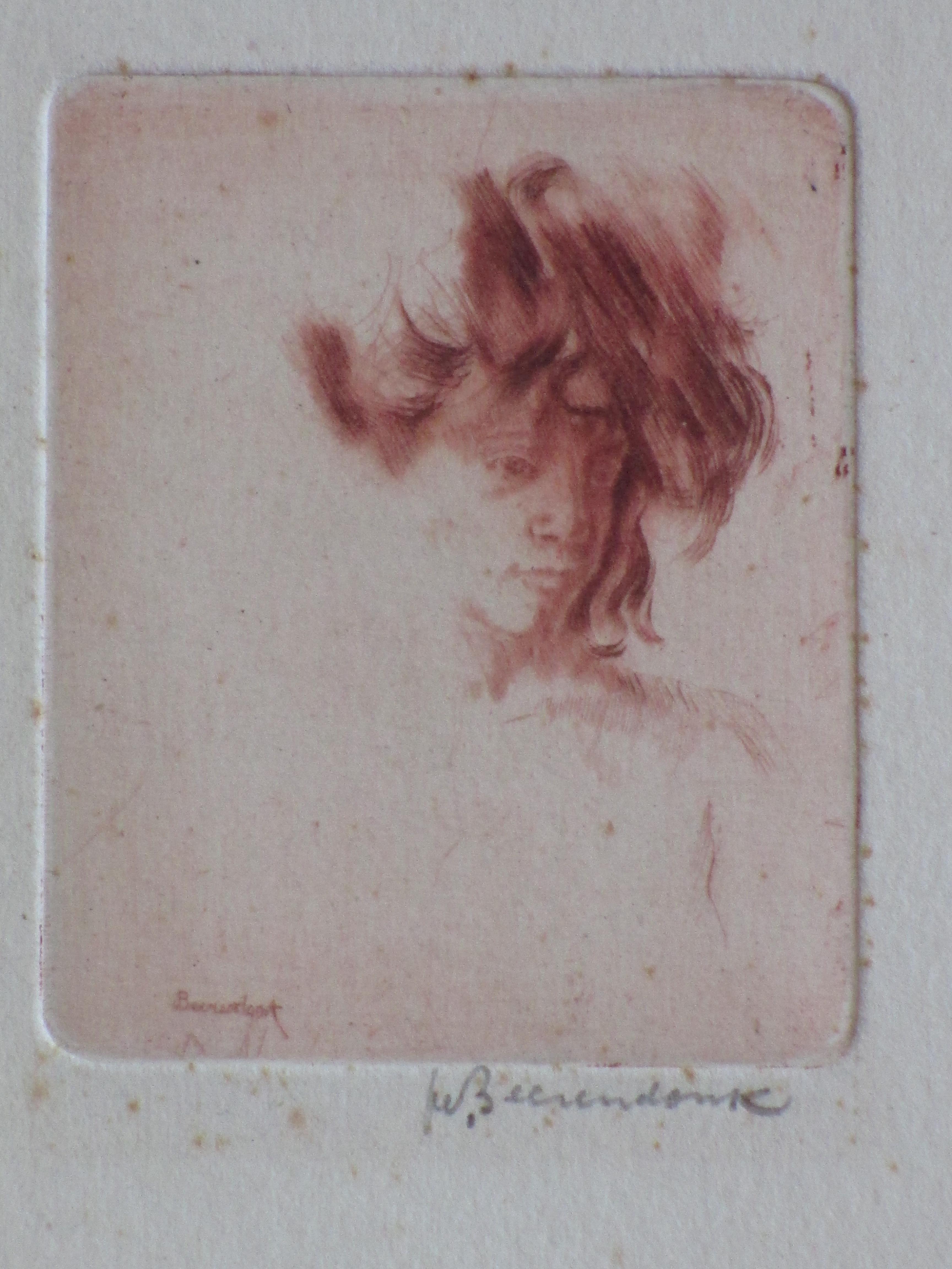 Theo Beerendonk - Vrouwportret - Ets in rood kopen? Bied vanaf 40!