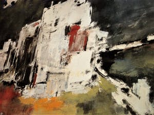 Ate Hamstra - Fries impressionist - Olieverf op papier "Stedelijk landschap" GROOT!! kopen? Bied vanaf 20!