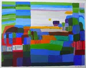 Niet of onleesbaar gesigneerd - L. de R. : Landschap -gouache- verkocht voor € 1!